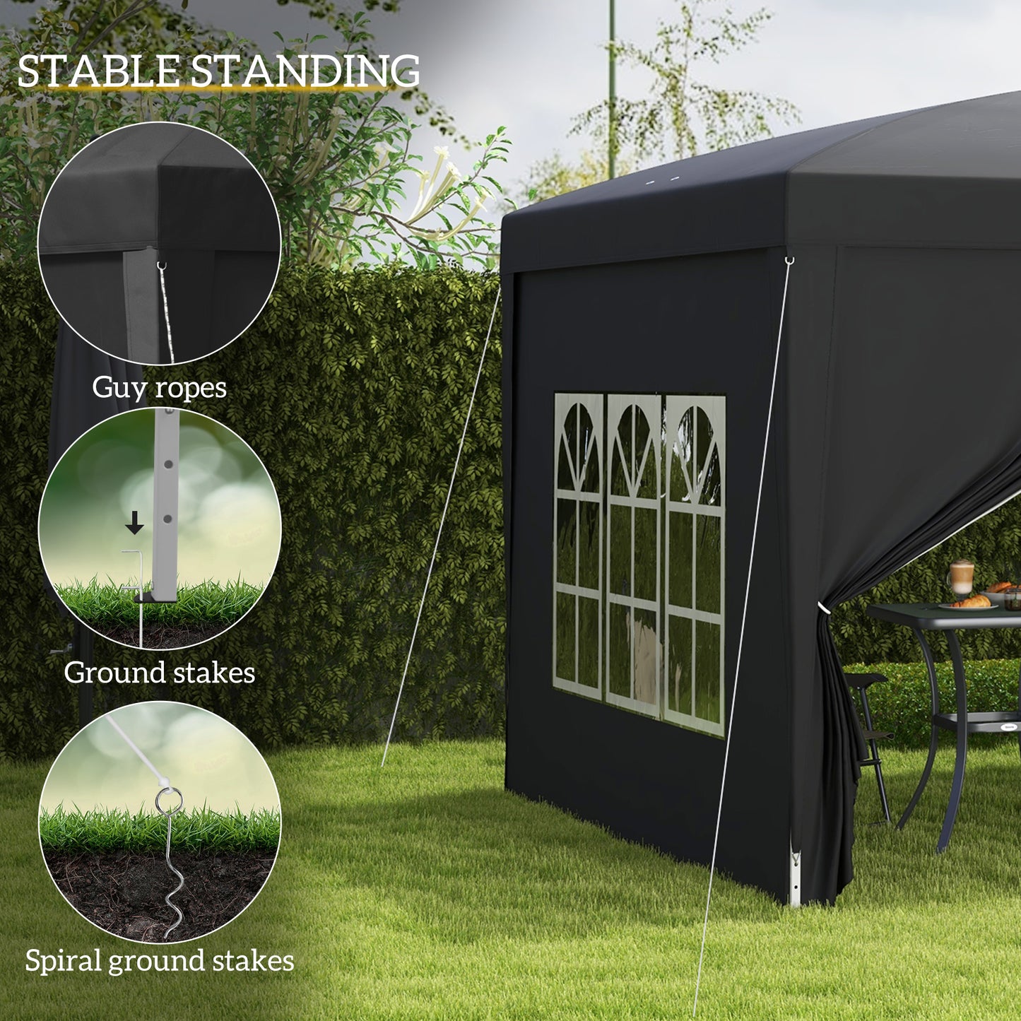 Outsunny 3x3(m) Pop-Up Gazebo, with Curtain Walls and Windows, Black