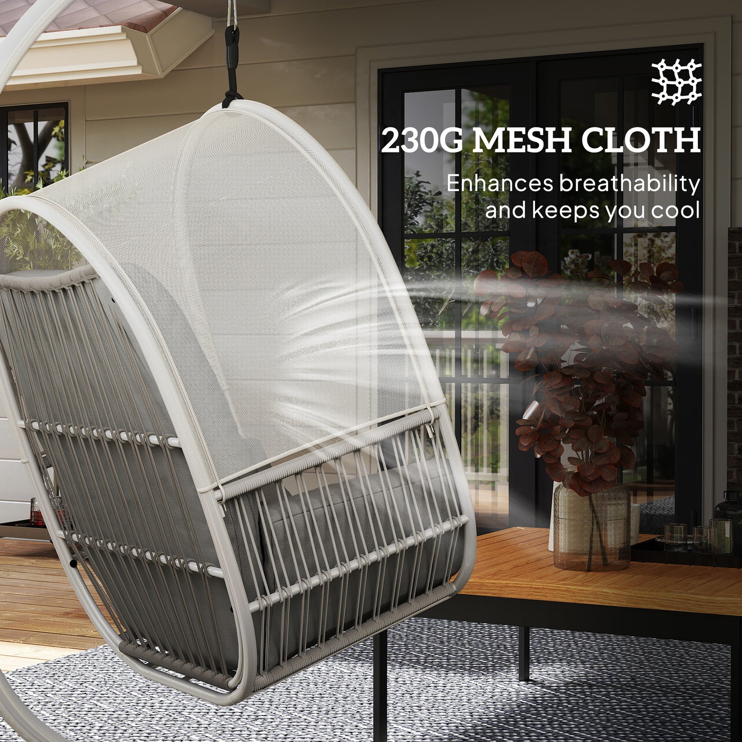Outsunny Hanging Egg Chair, with Cushion - Light Grey