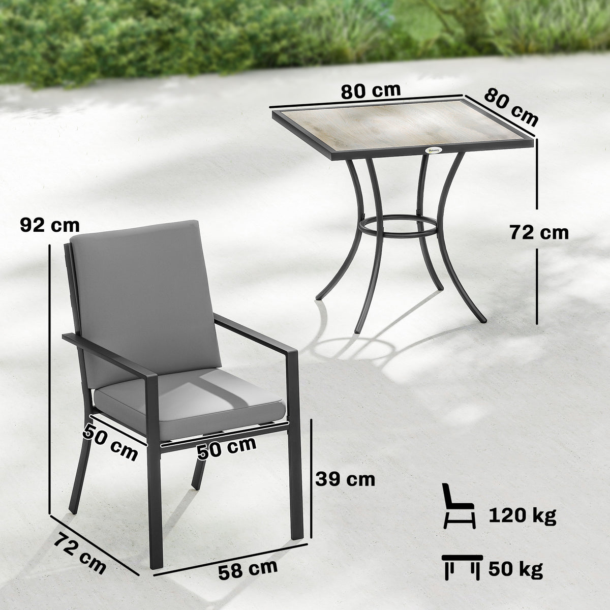 Outsunny 5 Pieces Outdoor Dining Set with Cushions, Garden Dining Set for 4 with Square Table and Stackable Chairs