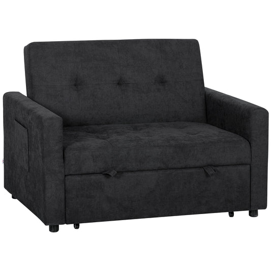 Photo of HOMCOM Loveseat Sofa Bed, Convertible Bed Settee with 2 Pillows, Side Pockets, Black in Black colour on a white background