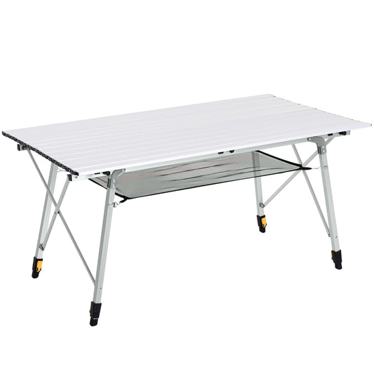 Photo of Outsunny 4FT Folding Aluminium Picnic Table Portable Camping BBQ Table Roll Up Top Mesh Layer Rack with Carrying Bag in Bag colour on a white background