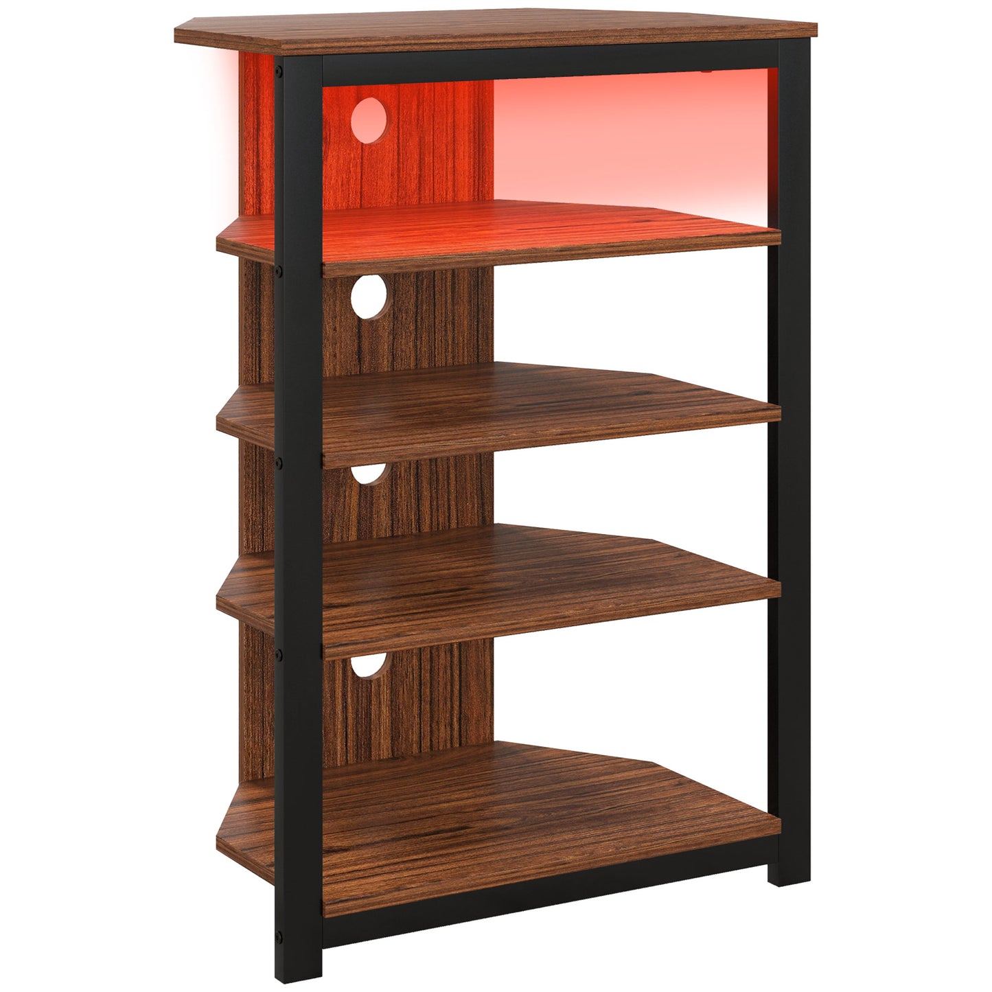 Photo of HOMCOM 4-Tier Corner TV Stand with Storage, LED Lights, Cable Management, Small TV Unit Entertainment Centre for TVs up to 29", for Living Room, Bedroom in Bedroom colour on a white background
