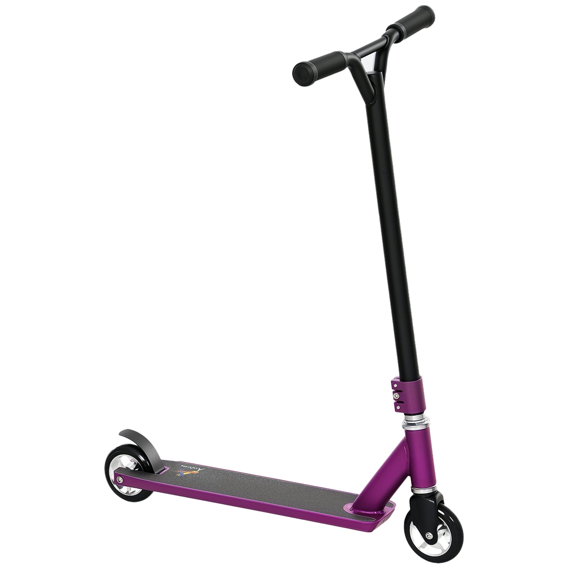 Photo of HOMCOM Stunt Scooter, 360° Entry Level Tricks Scooter w/ Lightweight Aluminium Deck and ABEC 7 Bearing, For Age 14+ Beginners, Purple in Purple colour on a white background