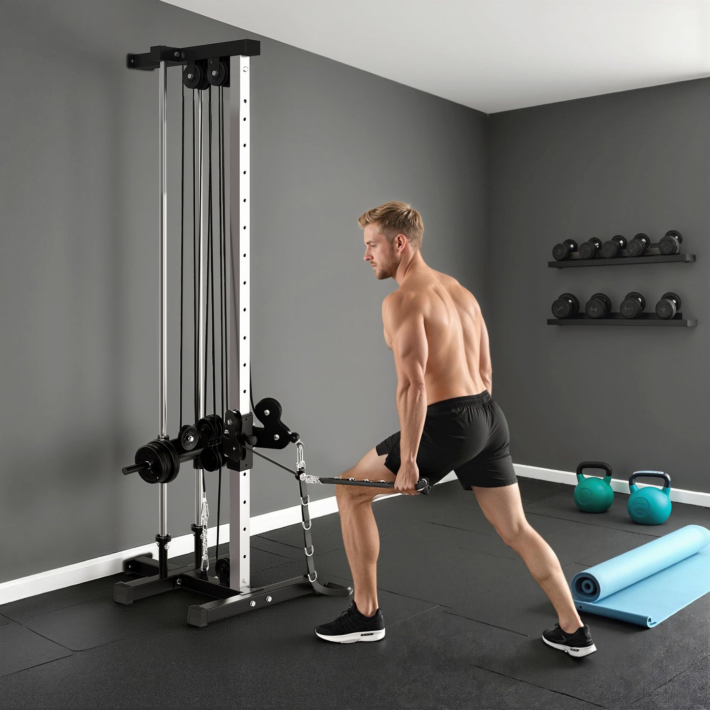 SPORTNOW Wall Mount Cable Machine, 15 Positions Adjustable Cable Crossover Machine Dual Pulley System for Home Gym