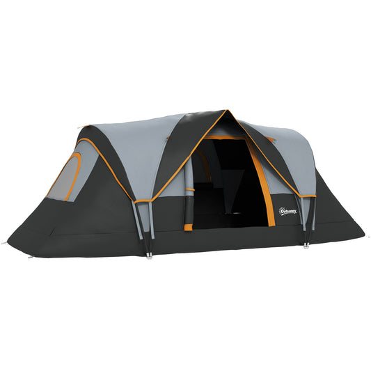 Photo of Outsunny 5-6 Man Dome Camping Tent - Light Grey and Black in Black colour on a white background