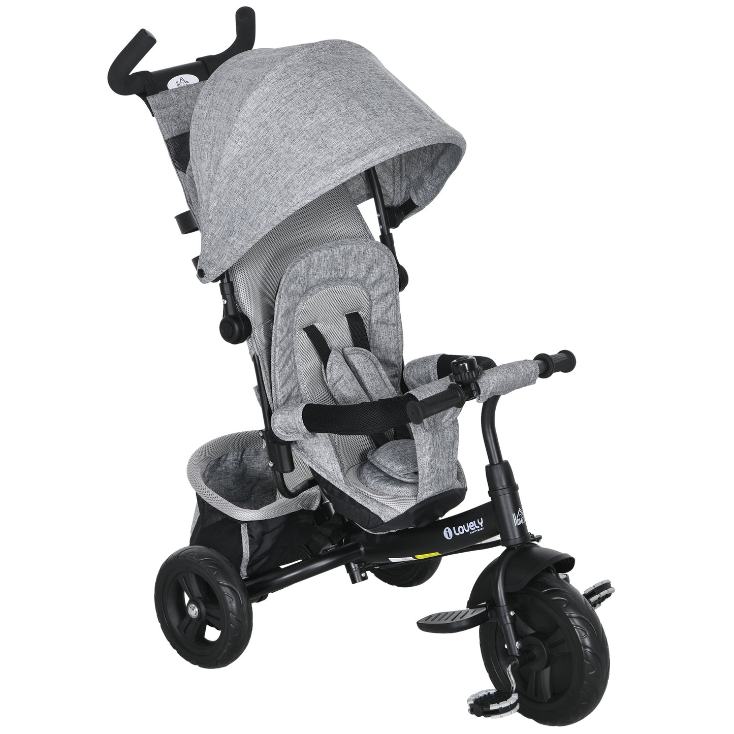 Photo of HOMCOM 6 in 1 Kids Trike with Parent Handle, Canopy, 5-point Seat Belt, Storage, Footrest, Brake, for 1-5 Years, Grey in Grey colour on a white background