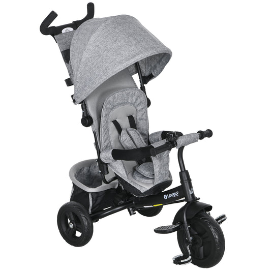 Photo of HOMCOM 6 in 1 Kids Trike with Parent Handle, Canopy, 5-point Seat Belt, Storage, Footrest, Brake, for 1-5 Years, Grey in Grey colour on a white background