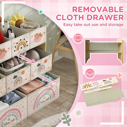 AIYAPLAY storage unit with removable fabric drawers shown pulled out for access