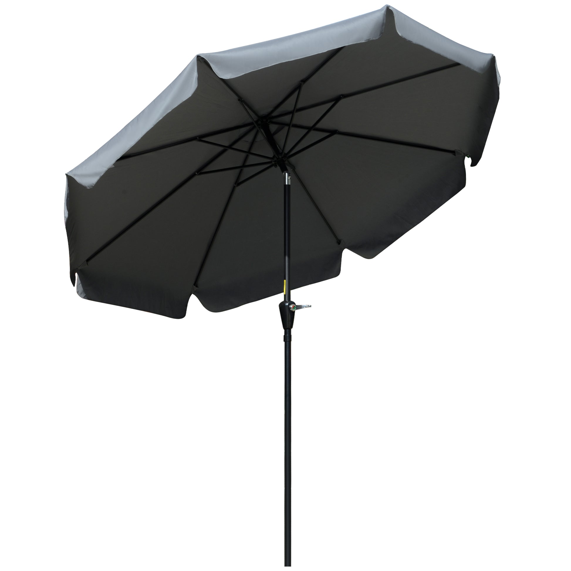 Photo of Outsunny 2.7m Patio Parasol Garden Umbrellas Outdoor Sun Shade Table Umbrella with Tilt, Crank, 8 Ribs, Ruffles, Grey in Grey colour on a white background
