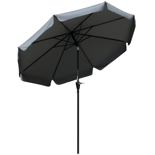 Photo of Outsunny 2.7m Patio Parasol Garden Umbrellas Outdoor Sun Shade Table Umbrella with Tilt, Crank, 8 Ribs, Ruffles, Grey in Grey colour on a white background
