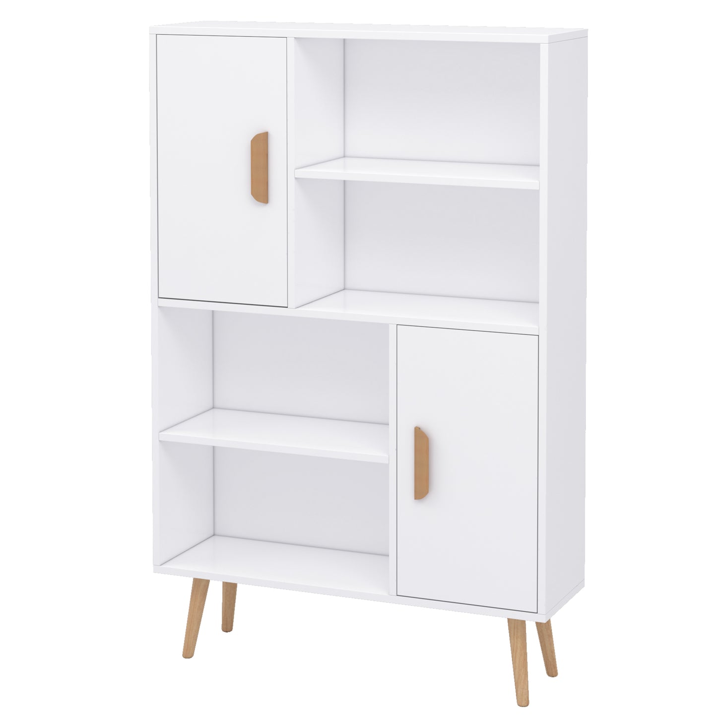 Photo of HOMCOM Sideboard Bookshelf Free Standing Bookcase Shelves Unit Display Storage Cabinet w/ Adjustable Shelves, Wooden Leg, Two Doors, White in White colour on a white background