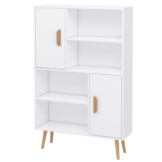 Photo of HOMCOM Sideboard Bookshelf Free Standing Bookcase Shelves Unit Display Storage Cabinet w/ Adjustable Shelves, Wooden Leg, Two Doors, White in White colour on a white background
