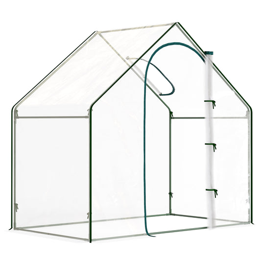 Photo of Outsunny Walk In Tomato Greenhouse Garden Outdoor Mini Greenhouse Flower Planter Steel Frame with Zipped Door & Window, PVC Cover, 180 x 100 x 168CM, Clear in Clear colour on a white background