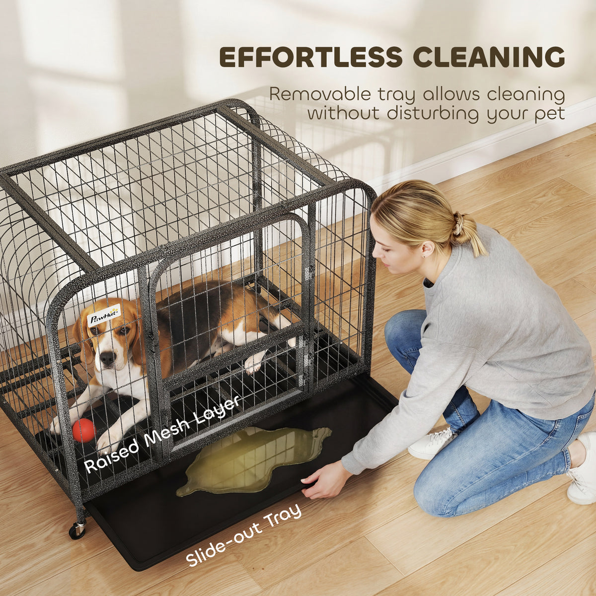PawHut Heavy Duty Large Dog Crate with Accessible Triple Door for Small to Medium Dogs, Black