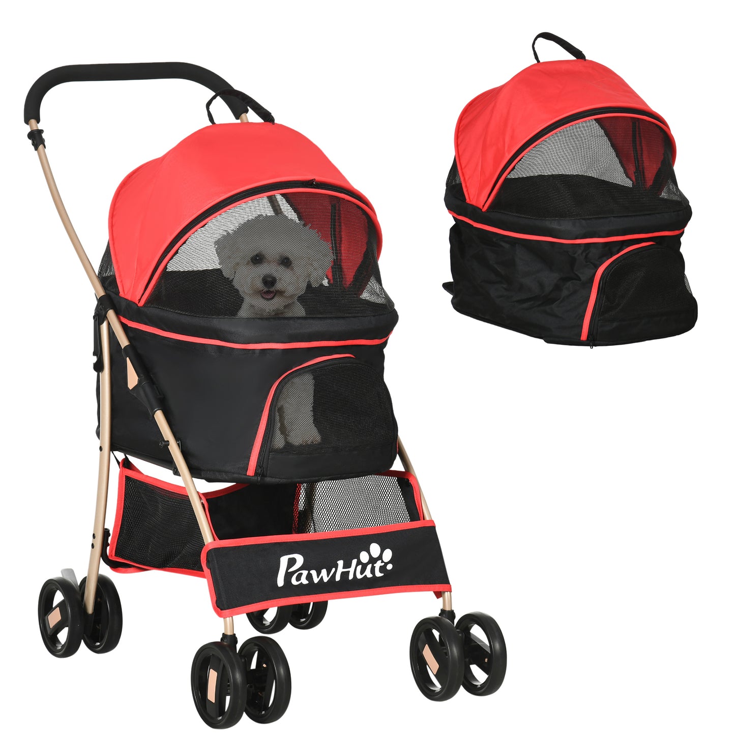 Photo of PawHut 3 In 1 Detachable Pet Stroller, for Extra Small and Small Dogs - Red in Red colour on a white background
