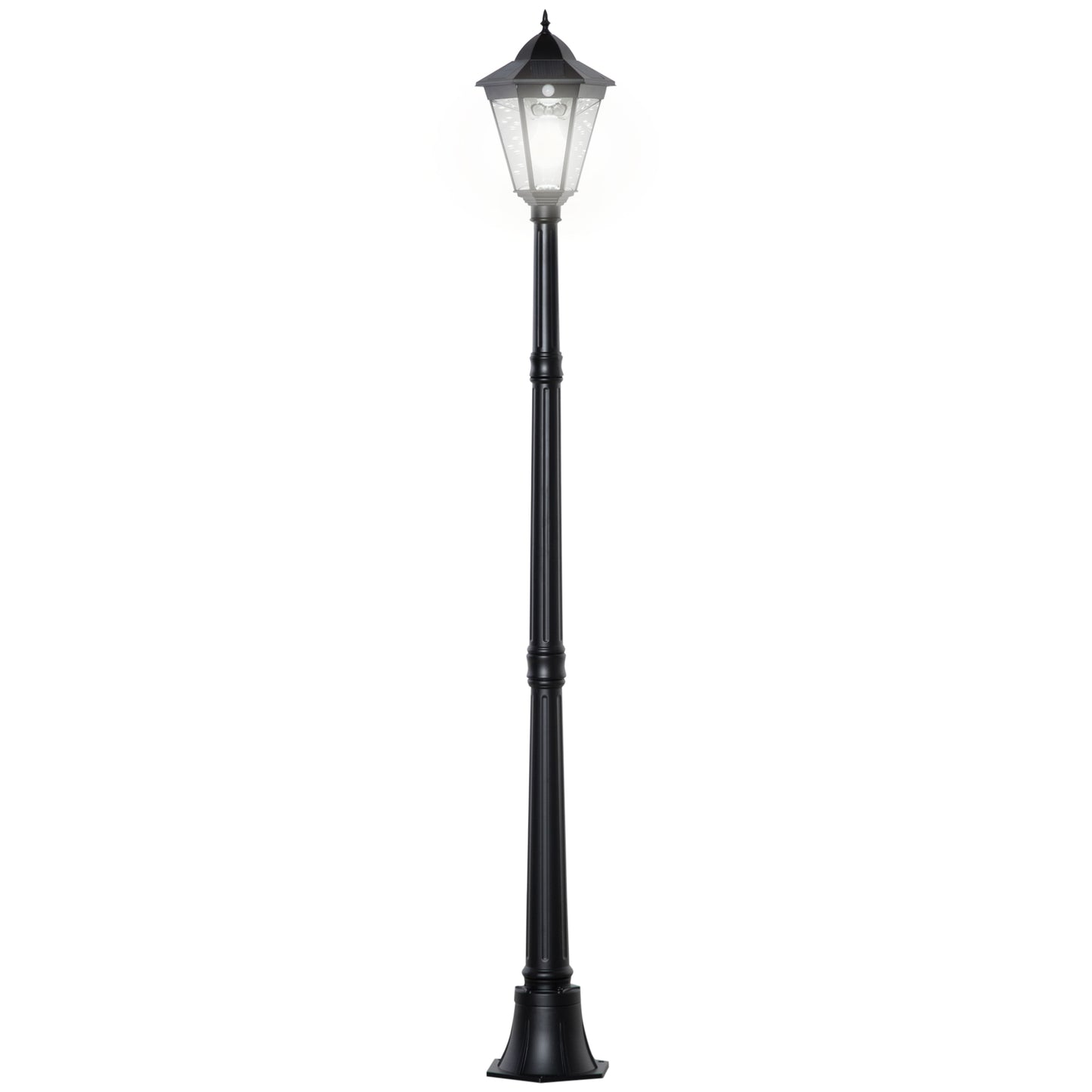 Photo of Outsunny 1.9M Garden Lamp Post Light, IP44 Outdoor LED Solar Powered Lantern Lamp with Decorative Bulb, Aluminium Frame for Patio, Pathway and Walkway, Black in Black colour on a white background