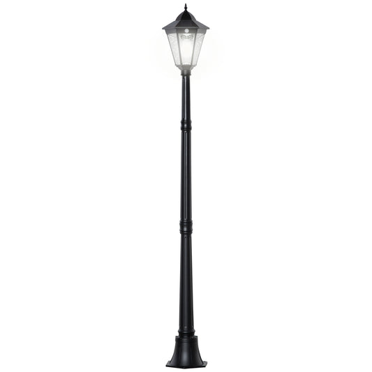 Photo of Outsunny 1.9M Garden Lamp Post Light, IP44 Outdoor LED Solar Powered Lantern Lamp with Decorative Bulb, Aluminium Frame for Patio, Pathway and Walkway, Black in Black colour on a white background