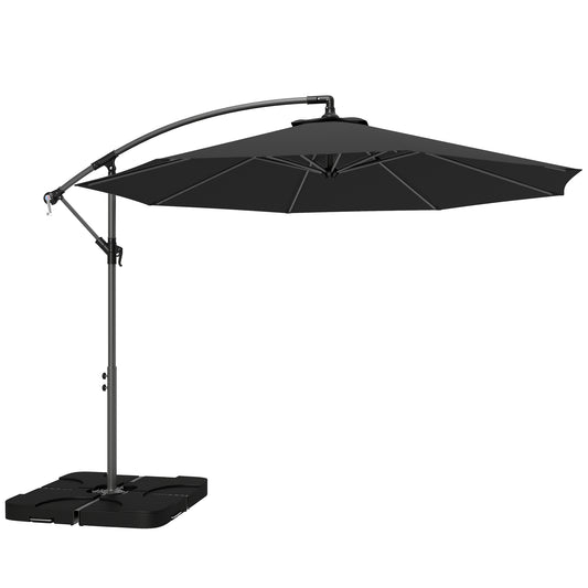 Photo of Outsunny 3m Overhanging Parasol, with Base, Weights and Cover - Black in Black colour on a white background