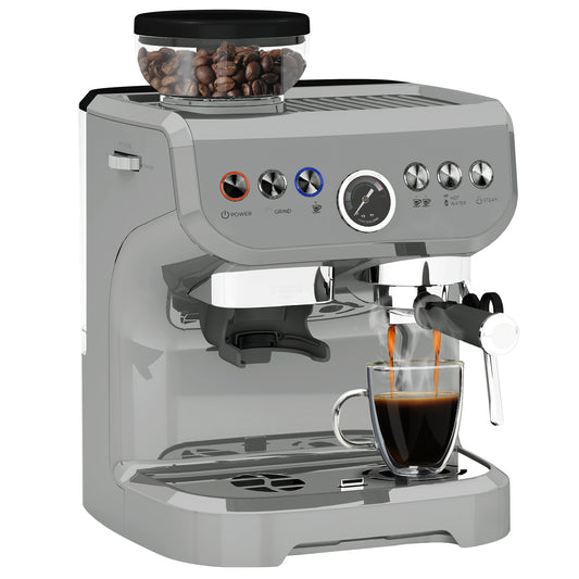 Photo of HOMCOM 15 Bar Coffee Machine with 15 Adjustable Grind Setting, Steamer and Complete Kit - Silver Colour in Colour colour on a white background