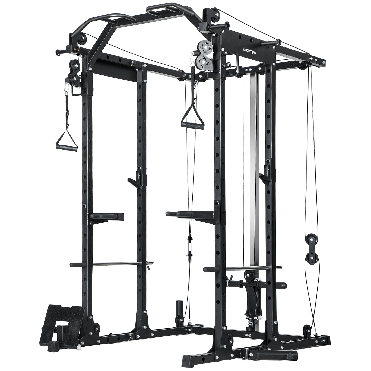 Photo of SPORTNOW Lat Pull-Down Home Gym Machine with Cable Crossover for Home Strength Training, Black in Black colour on a white background