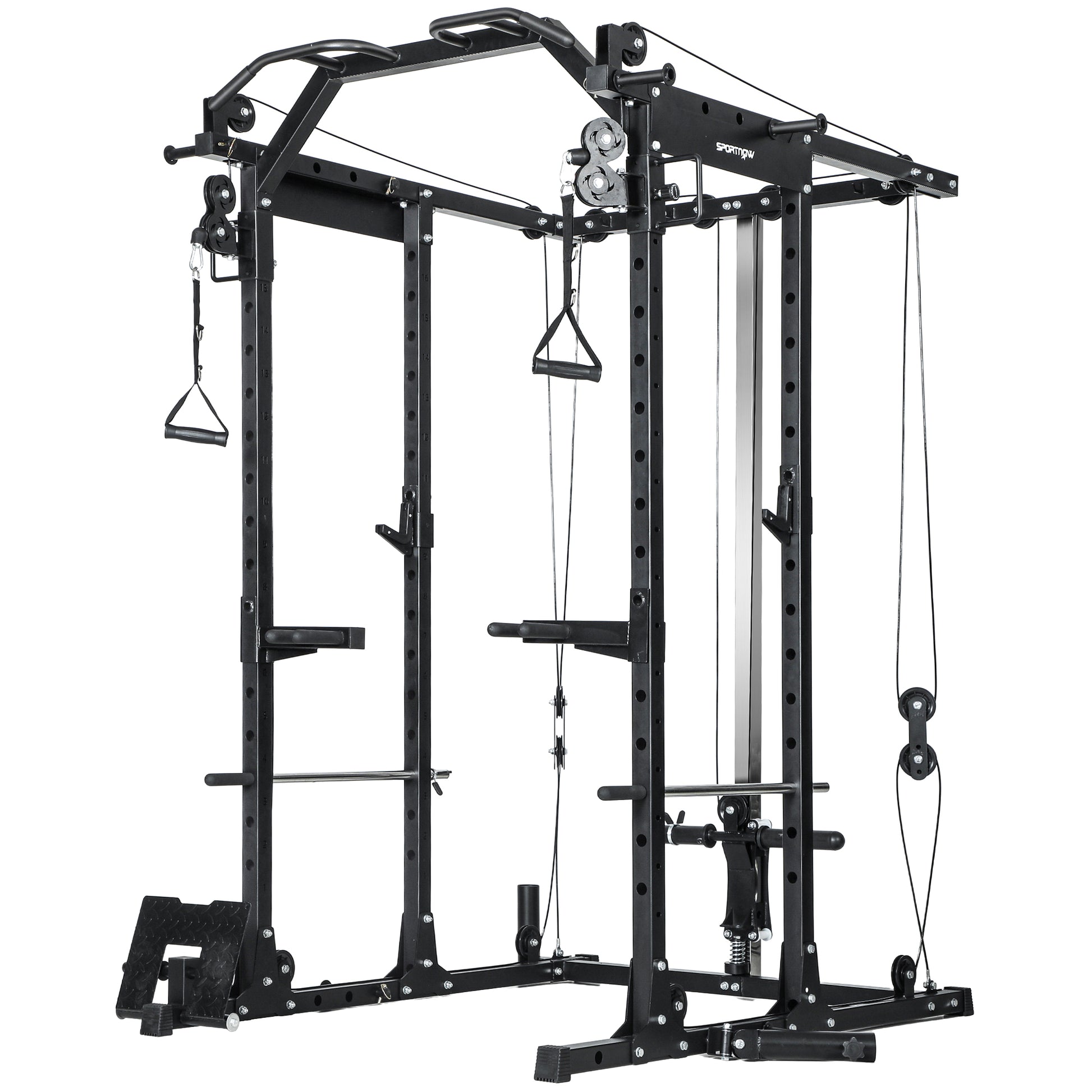 Photo of SPORTNOW Lat Pull-Down Home Gym Machine with Cable Crossover for Home Strength Training, Black in Black colour on a white background