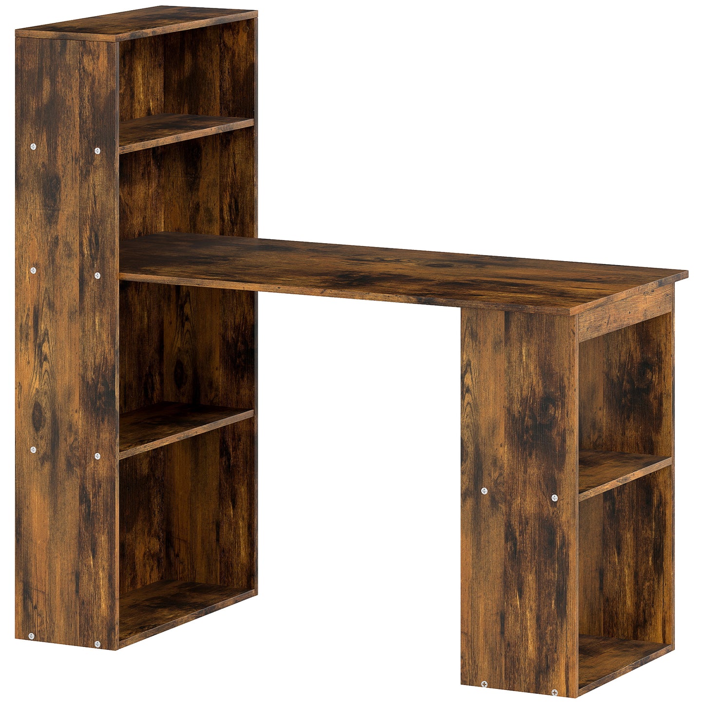 Photo of HOMCOM 120cm Computer Desk, Wooden PC Laptop Table with 6-Tier Storage Bookshelves, Home Office Working Study Desk, Writing Workstation, Rustic Brown Wood-Effect in Wood-Effect colour on a white background