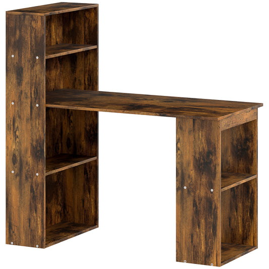 Photo of HOMCOM 120cm Computer Desk, Wooden PC Laptop Table with 6-Tier Storage Bookshelves, Home Office Working Study Desk, Writing Workstation, Rustic Brown Wood-Effect in Wood-Effect colour on a white background