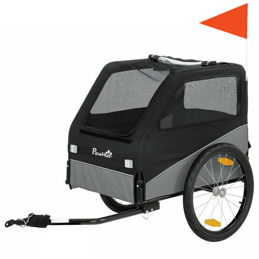 Photo of PawHut Dog Bike Trailer, Dog Cart Bicycle Carrier for Small and Medium Pets with 20" Inflatable Rubber Wheels, Grey in Grey colour on a white background