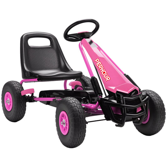 Photo of AIYAPLAY Kids Pedal Go Kart with Adjustable Seat, EVA Tyres, Manual Clutch, Brake, Go Kart for Kids 3-8 Years, Pink in Pink colour on a white background