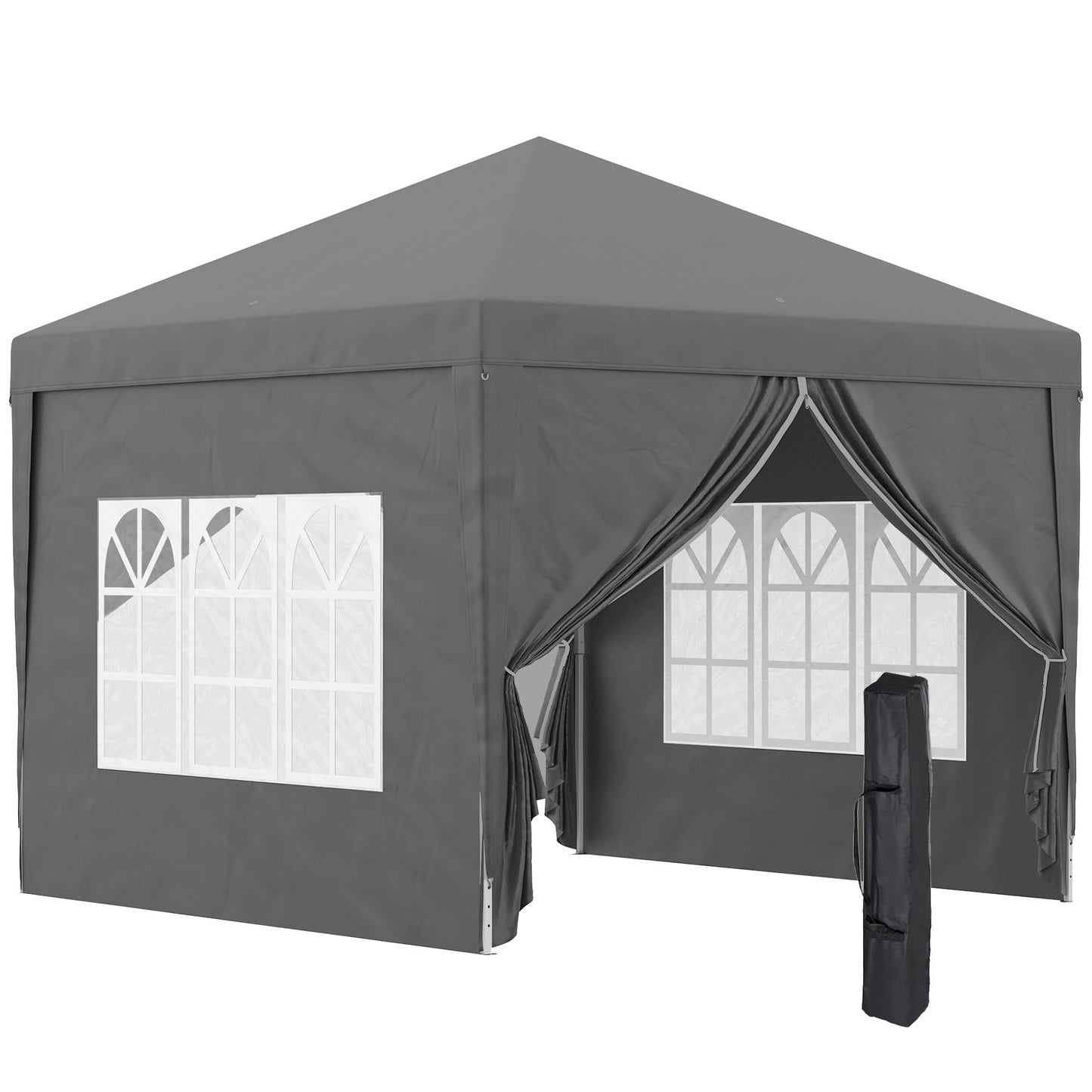 Photo of Outsunny 3x3(m) Pop-Up Gazebo, with Curtain Walls and Windows, Grey in Grey colour on a white background