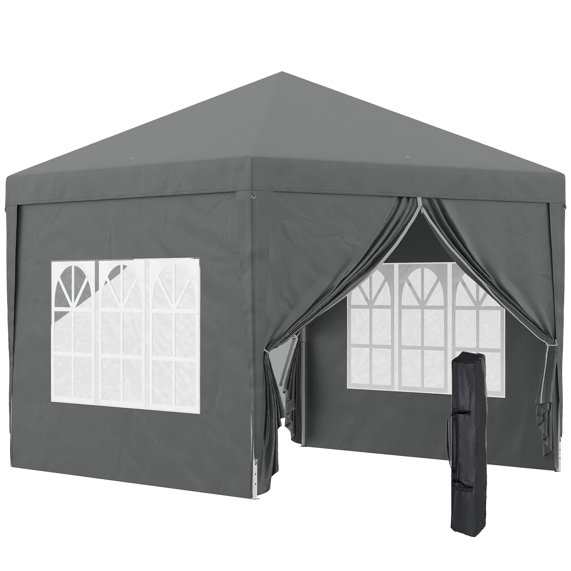Photo of Outsunny 3x3(m) Pop-Up Gazebo, with Curtain Walls and Windows, Grey in Grey colour on a white background