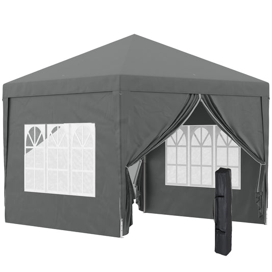 Photo of Outsunny 3x3(m) Pop-Up Gazebo, with Curtain Walls and Windows, Grey in Grey colour on a white background