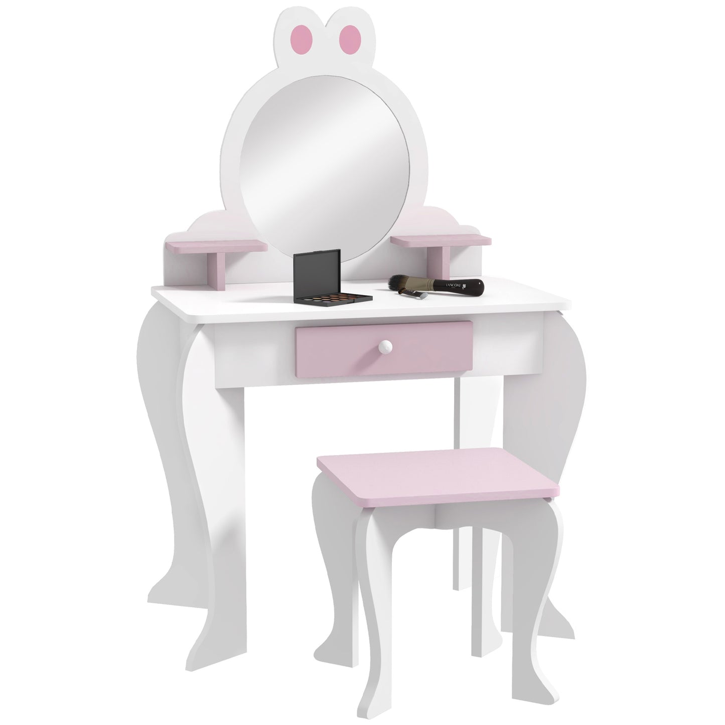 Photo of ZONEKIZ Bunny-Design Kids Dressing Table, with Mirror and Stool - White and Pink in Pink colour on a white background