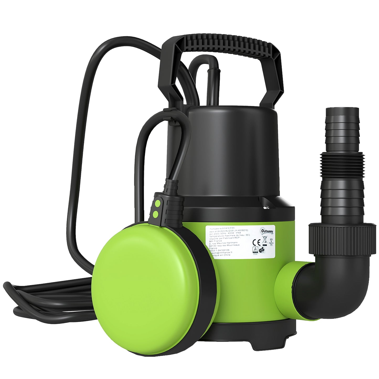 Photo of Outsunny 400W Submersible Water Pump for Dirty/Clean Water, 9000L/H Electric Sump Pump with Float Switch, Drain Water from Garden Pond, Hot Tub, Ditches, Portable and Lightweight in Lightweight colour on a white background