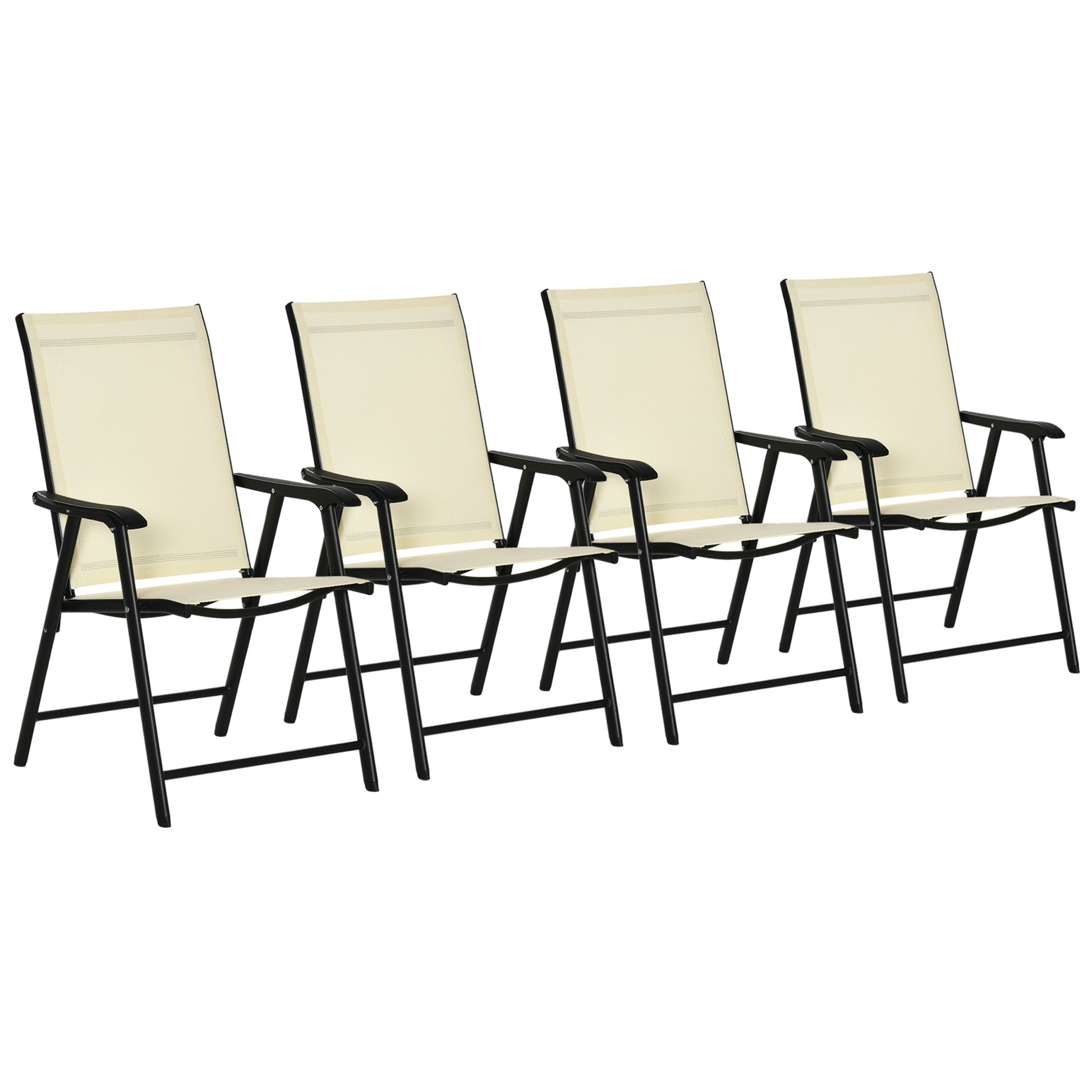 Photo of Outsunny Set of Four Folding Garden Chairs - Beige in Beige colour on a white background
