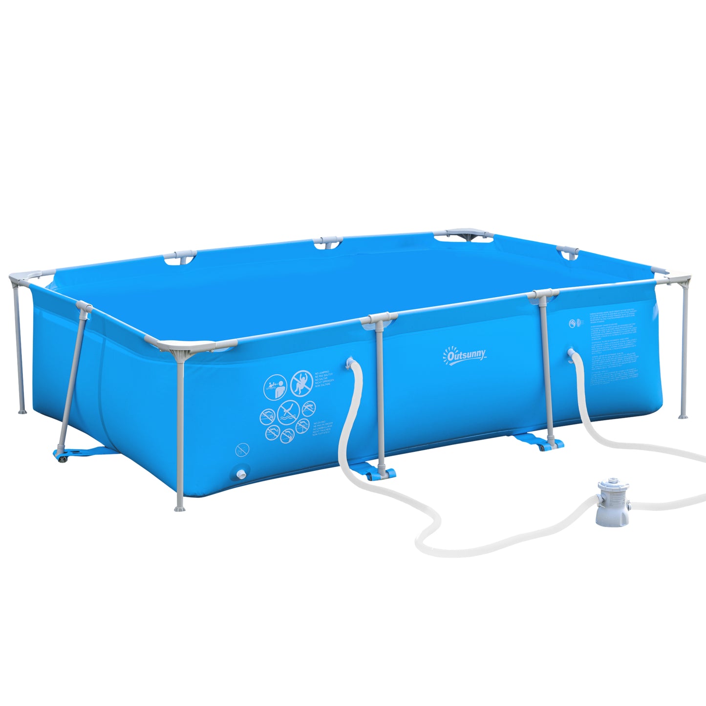 Photo of Outsunny Steel Frame Pool with Filter Pump, Filter Cartridge, Reinforced Sidewalls Rust Resistant Above Ground Swimming Pool 292 x 190 x 75cm, Blue in Blue colour on a white background