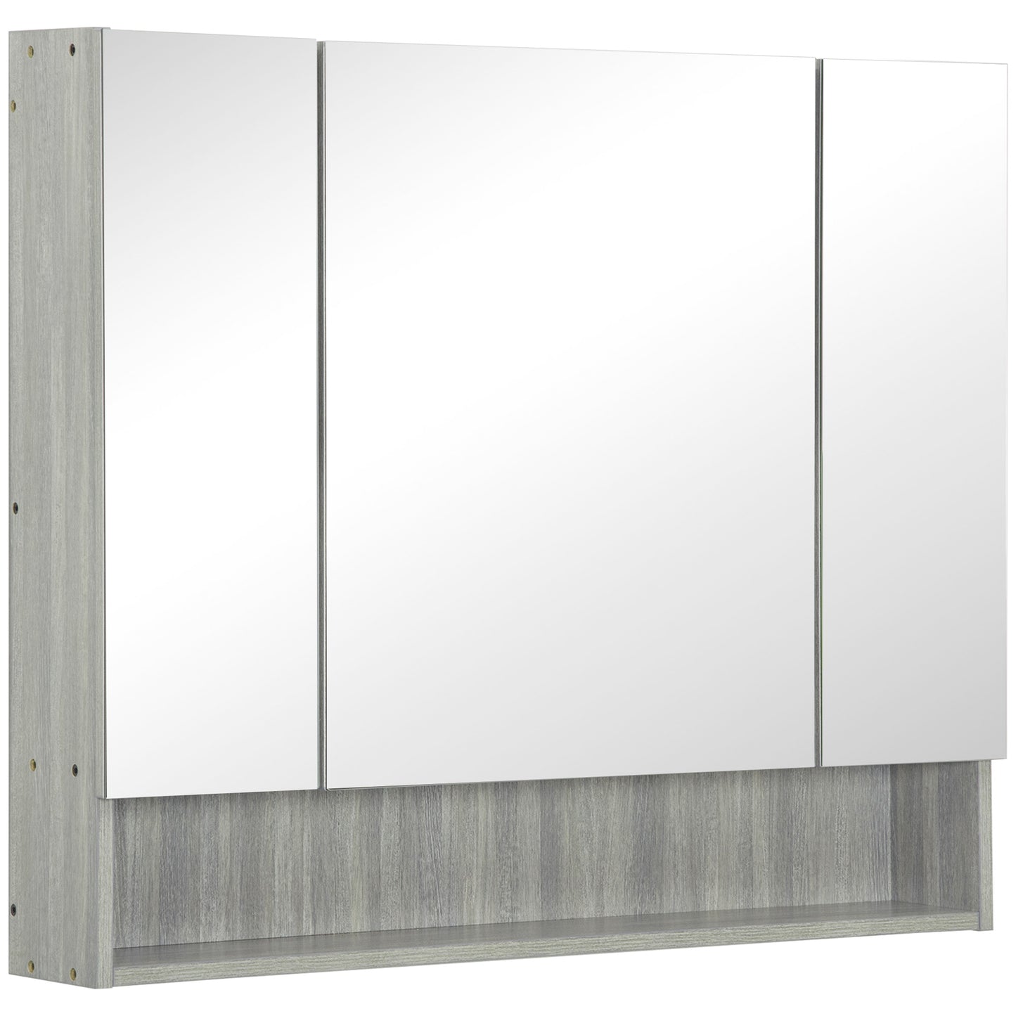 Photo of kleankin Bathroom Mirror Cabinet, Wall Mounted Storage Cabinet with Adjustable Shelves, 3 Doors and Cupboards, Grey in Grey colour on a white background