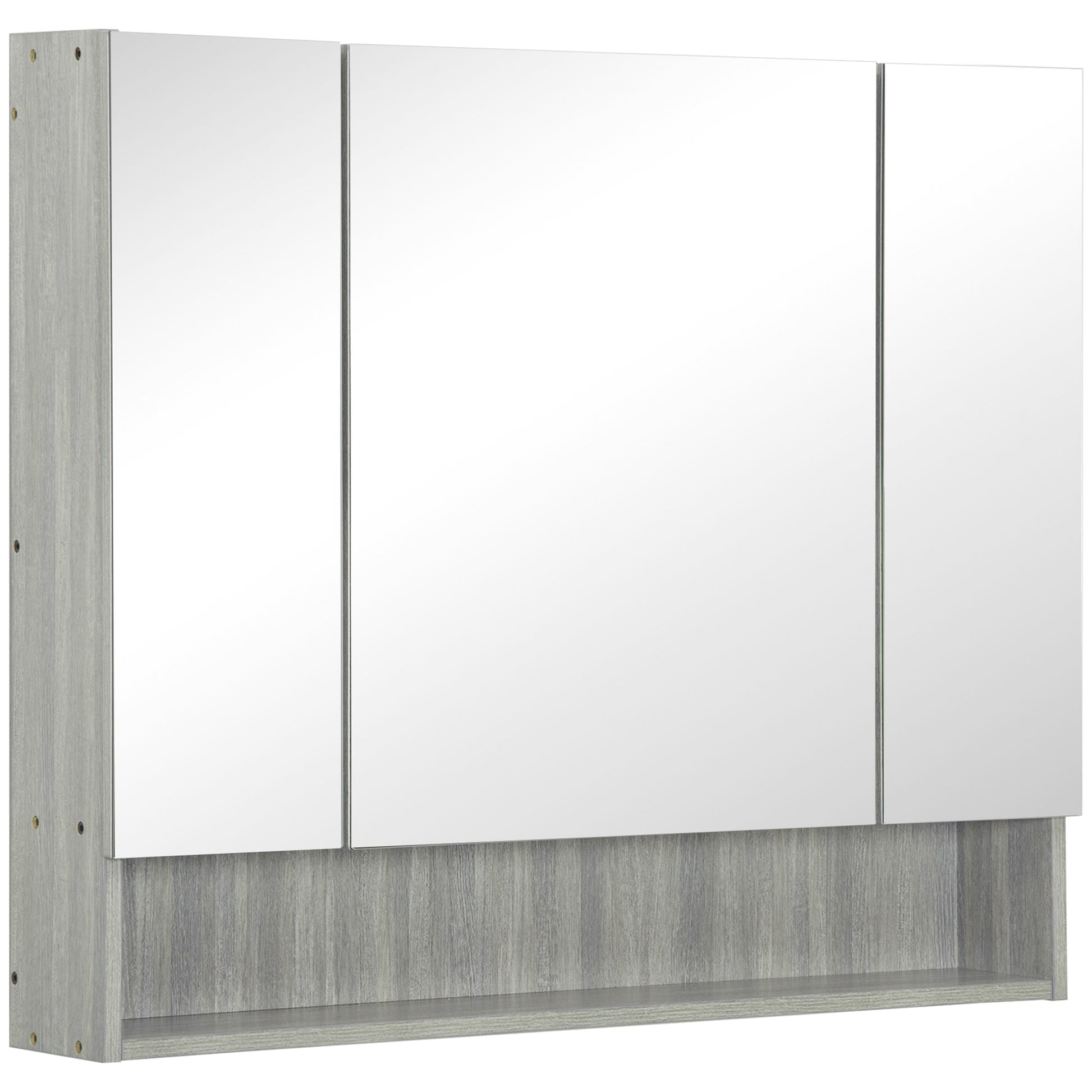 Photo of kleankin Bathroom Mirror Cabinet, Wall Mounted Storage Cabinet with Adjustable Shelves, 3 Doors and Cupboards, Grey in Grey colour on a white background