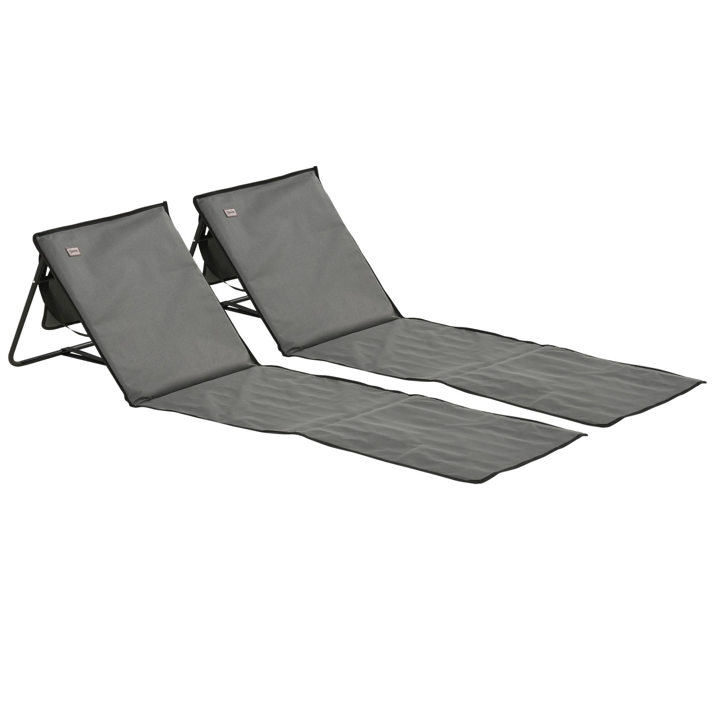 Photo of Outsunny Set of 2 Foldable Garden Beach Chair Mat, Outdoor Sun Lounger Seats with Adjustable Back, Magazine Pocket, Carry Strap in Strap colour on a white background