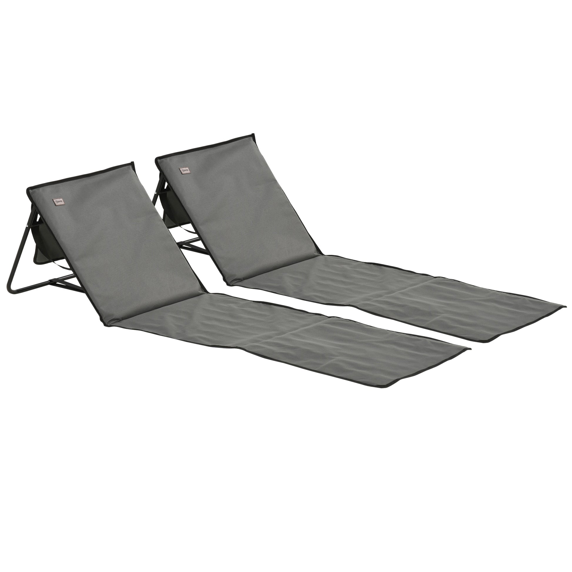 Photo of Outsunny Set of 2 Foldable Garden Beach Chair Mat, Outdoor Sun Lounger Seats with Adjustable Back, Magazine Pocket, Carry Strap in Strap colour on a white background