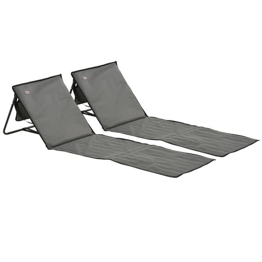 Photo of Outsunny Set of 2 Foldable Garden Beach Chair Mat, Outdoor Sun Lounger Seats with Adjustable Back, Magazine Pocket, Carry Strap in Strap colour on a white background