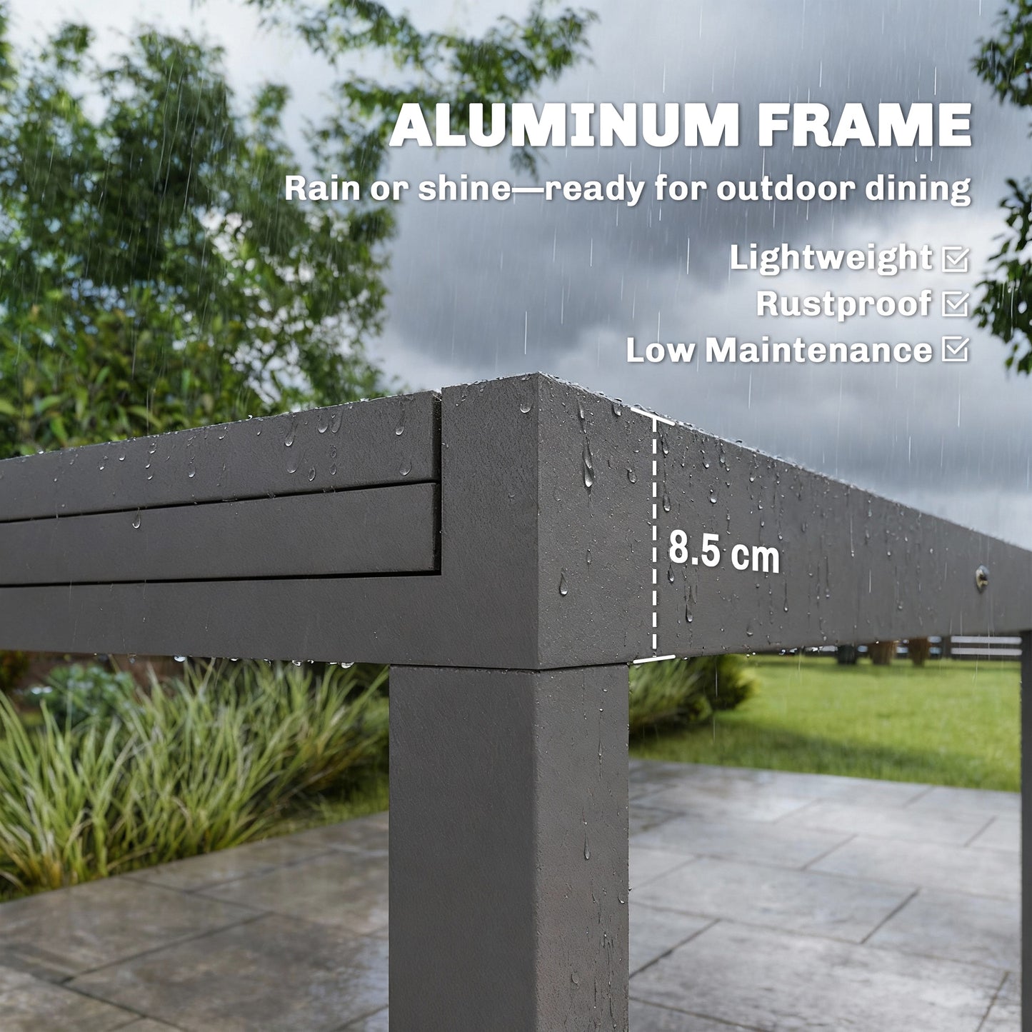 Outsunny Extending Garden Table for 6-10, Aluminium Outdoor Dining Table with Tempered Glass Top, Grey