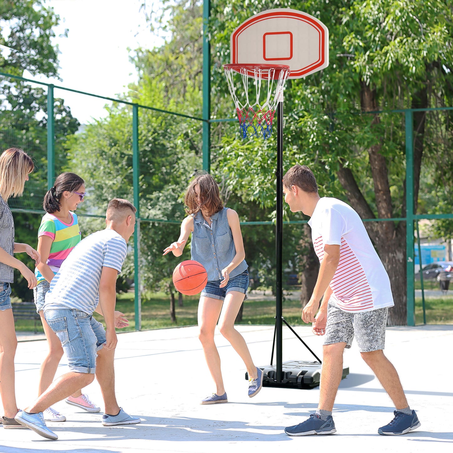 HOMCOM Portable Basketball Stand 170-197cm Adjustable Height Sturdy Rim Hoop w/ Large Wheels Stable Base Net Free Standing