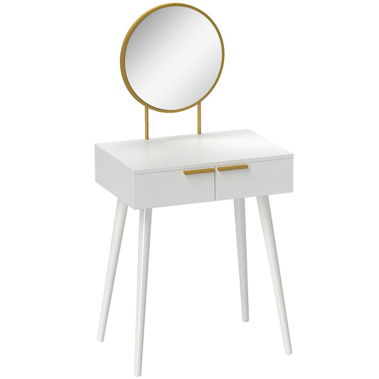 Photo of HOMCOM Elegant Dressing Table, with Round Mirror, 60 x 40 x 123 cm - White in White colour on a white background