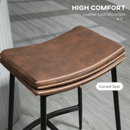 Brown leather-look microfibre bar stool seat with a curved padded edge