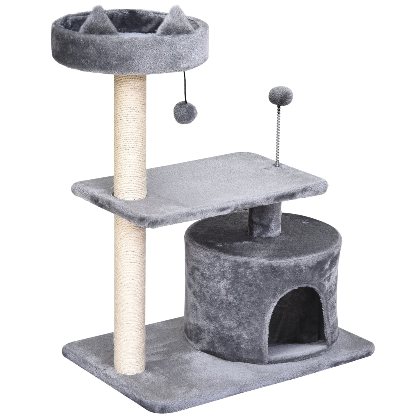 Photo of PawHut Cat Tree for Indoor Cats with Scratching Post Climbing Tower Kitty Activity Centre Condo Perch Jumping Platforms Grey 60L x 40W x 81H cm in cm colour on a white background
