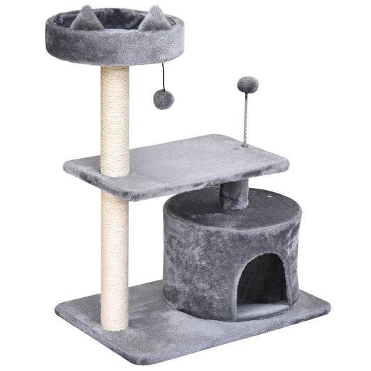 Photo of PawHut Cat Tree for Indoor Cats with Scratching Post Climbing Tower Kitty Activity Centre Condo Perch Jumping Platforms Grey 60L x 40W x 81H cm in cm colour on a white background