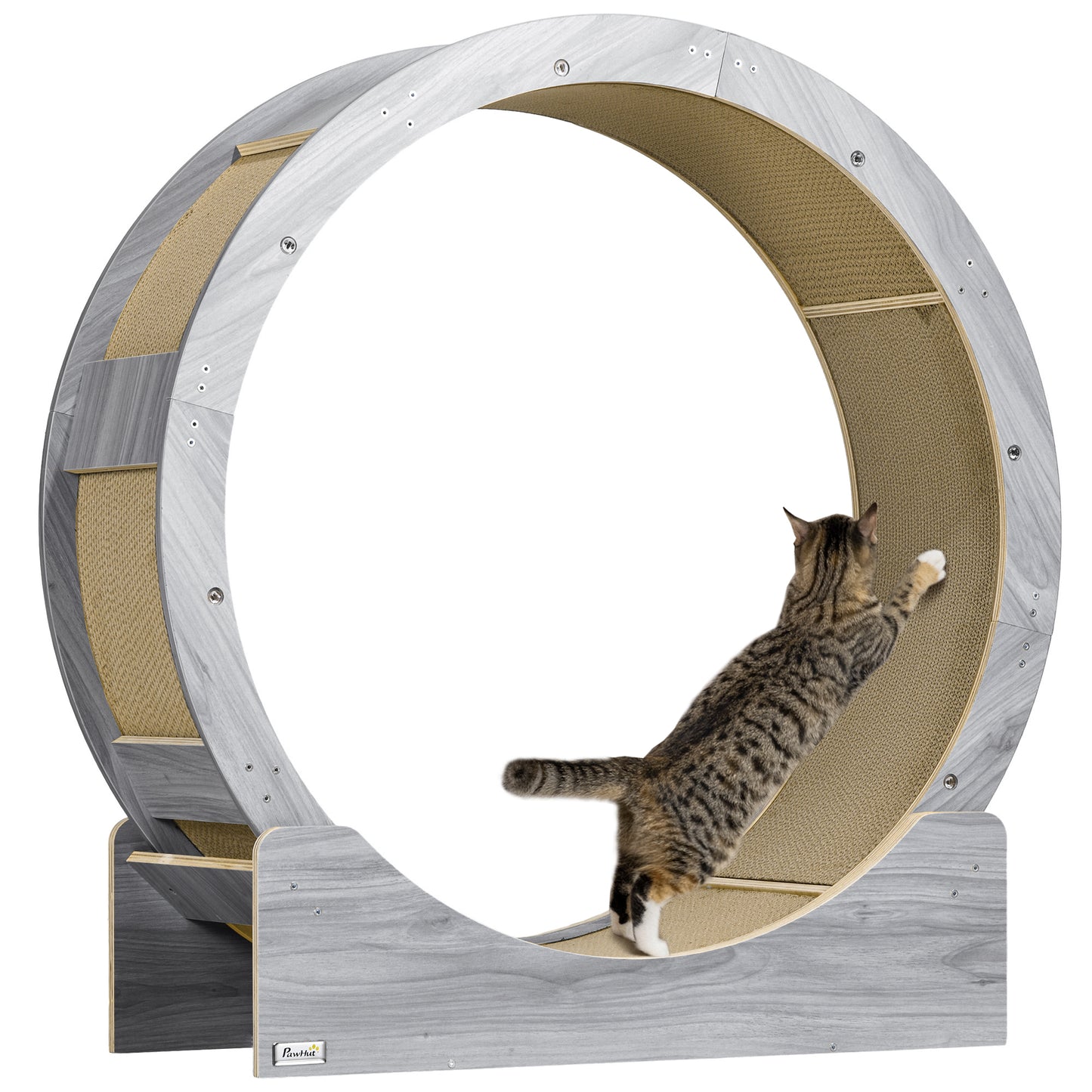 Photo of PawHut Cat Wheel with Brake, Scratching Pads - Grey in Grey colour on a white background