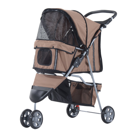 Photo of PawHut 3 Wheel Pet Stroller for Small and Miniature Dogs, Brown in Brown colour on a white background