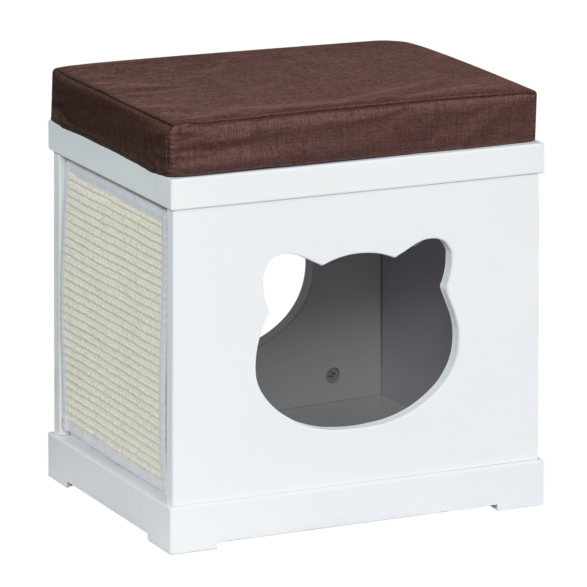 Photo of PawHut Cat House Bed Cat Scratching Cube for Small Cat Pet Furniture with Removable Scratching Pad and Soft Cushion White in White colour on a white background